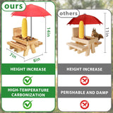Carbonized Wood Squirrel Feeder with Umbrella, Squirrel Feeders for Outside Funny squrrill Picnic Table with Solid Structure Waterproof Chipmunk Feeder with Corn Cob Holder