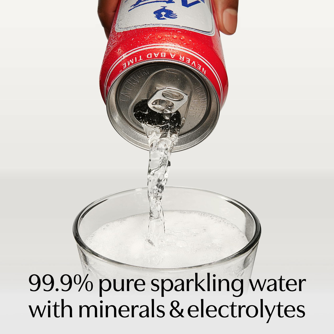 Not Beer American Sparkling Water, Original, 99.9% Pure, Mineral & Electrolyte Blend, Unflavored Carbonated Water, Made in America, Plain Sparkling Water, 16 Oz Tallboy Cans, 8 Pack