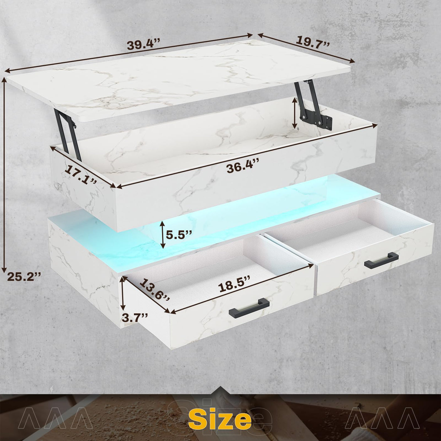 SEDETA 40" Lift Top Coffee Table, Coffee Tables with Storage for Living Room, Small Coffee Table with 2 Fabric Drawers & LED Light for Dining Reception Room, Black