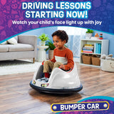 Flybar 6V Blue Glow Bumper Car for Kids – LED Ride-On Toy with 360° Spin, Rechargeable Battery, and Soft Rubber Bumpers – Safe Indoor Fun for Toddlers Ages 1.5+, Up to 66 lbs
