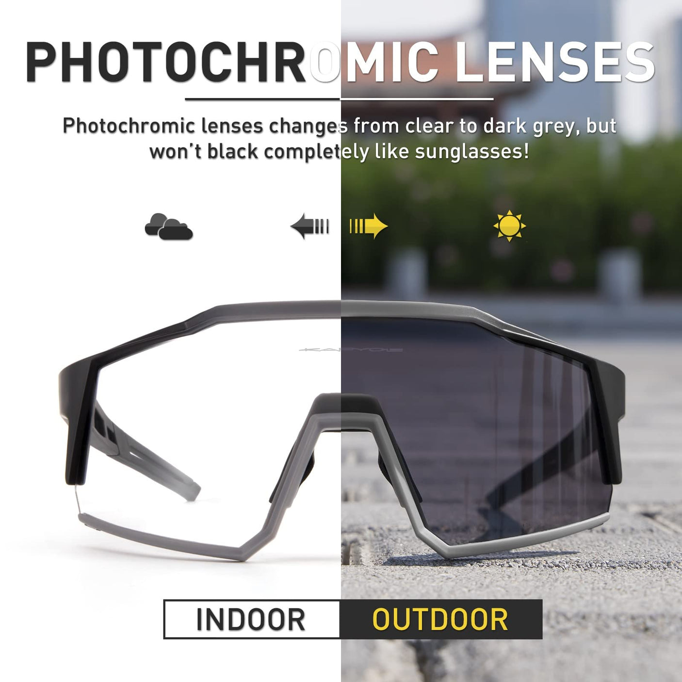 KAPVOE Photochromic Cycling Glasses MTB Clear Mountain Bike Transition Bicycle Sunglasses for Men Women - K9022