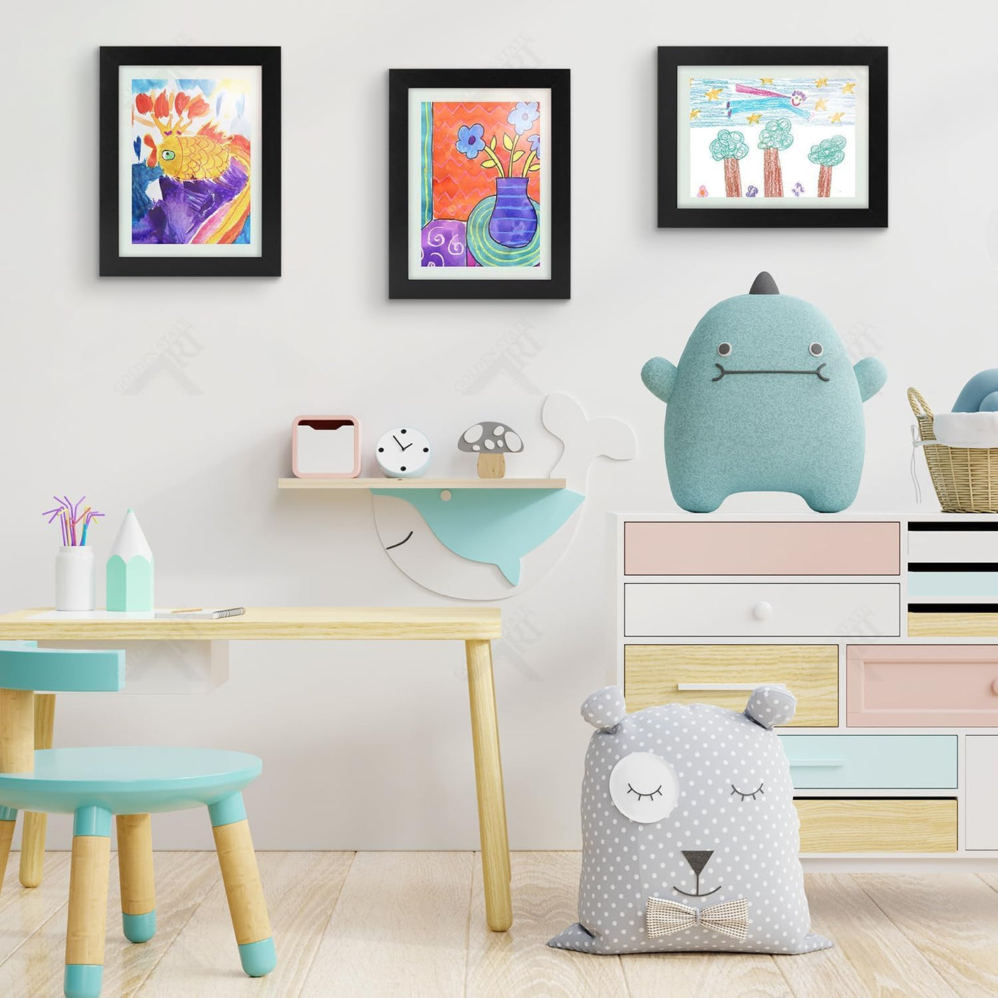 Golden State Art, 10x12.5 Kids Art Frames, Front-Opening Picture Frame Great for Kids Drawings, Artworks, Children Art Projects, Schoolwork, Home or Office (Walnut Set of 2)