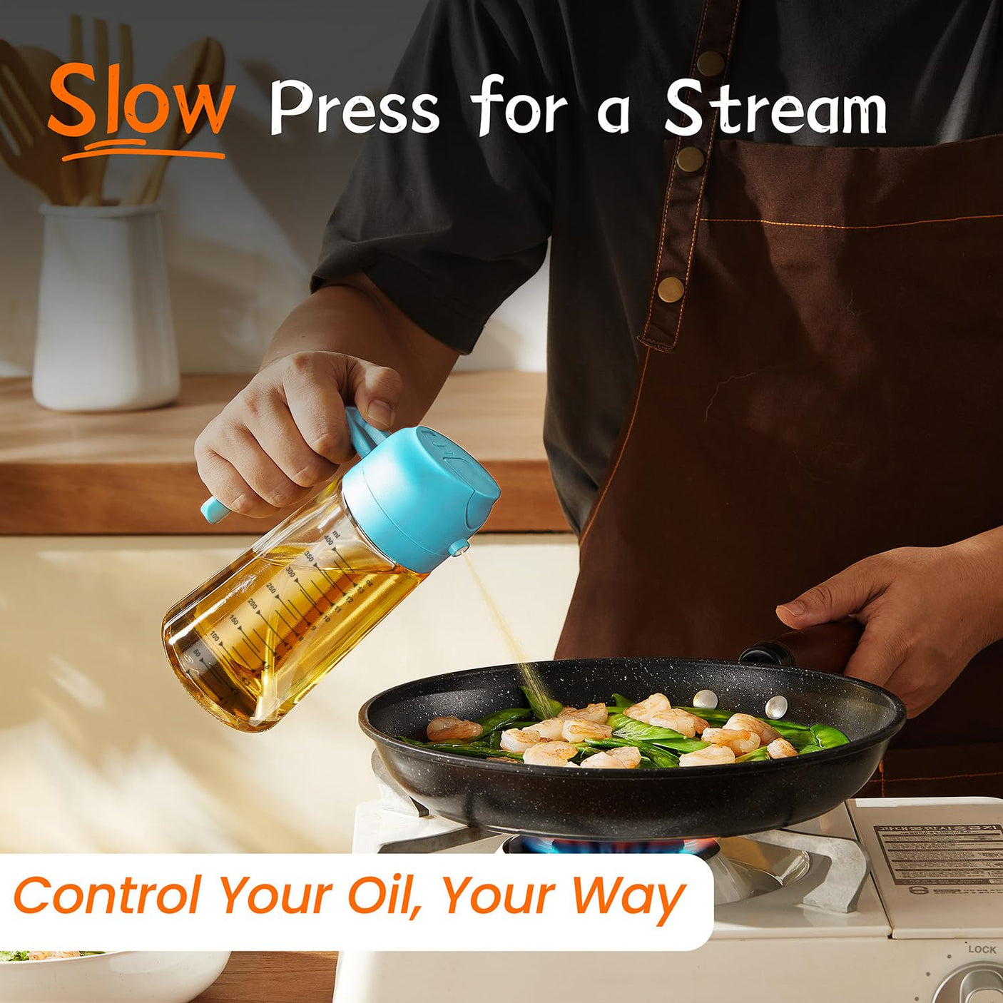 TrendPlain 16oz/470ml Glass Olive Oil Sprayer for Cooking - 2 in 1 Olive Oil Dispenser for Kitchen Gadgets, Air Fryer, Salad, and BBQ - Navy