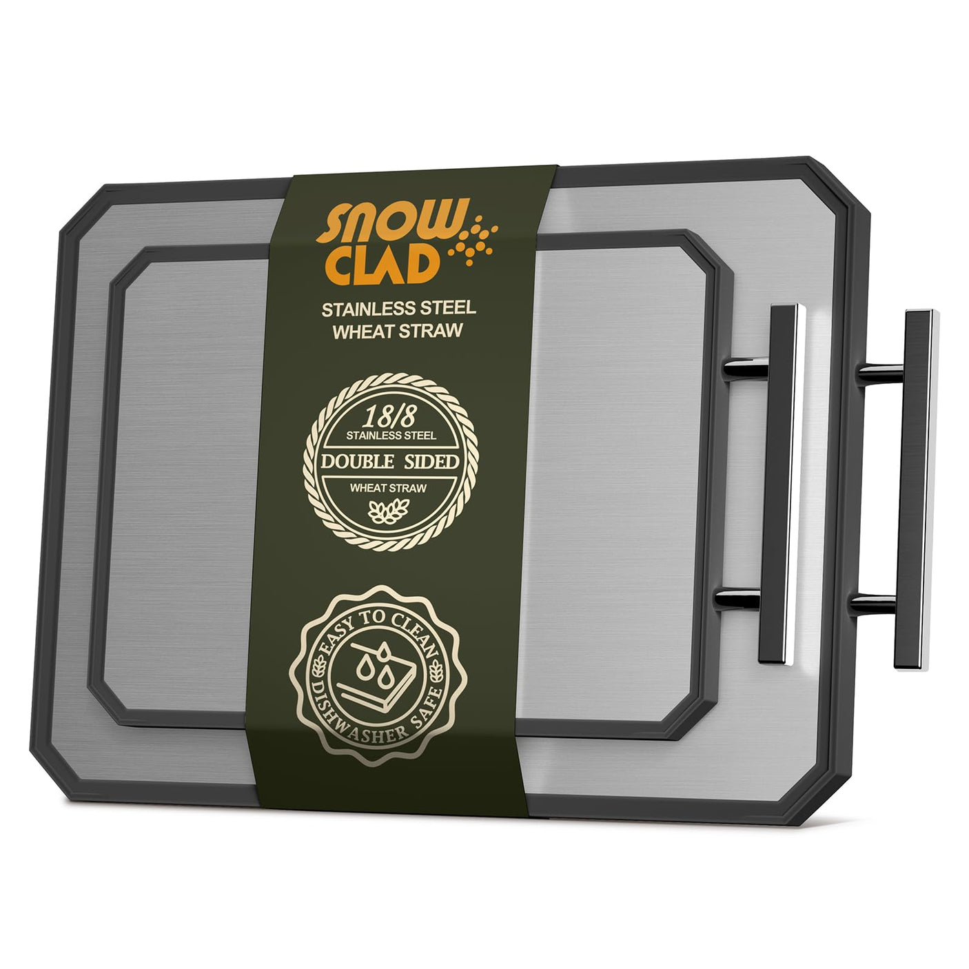SNOWCLAD Stainless Steel Cutting Board,Double Sided Steel Cutting Boards for kitchen,Stainless Steel/Wheat straw pp Large Board for meat,non toxic Chopping,16 * 11 Inch,Dishwasher Safe
