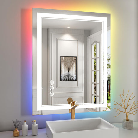 60x30 Inch LED Bathroom Mirror with Lights, Color Changing RGD Backlit and Front Light Mirror,Lighted Vanity Mirrors for Bathroom Wall, Dimmable, Anti-Fog,Shatterproof,Memory