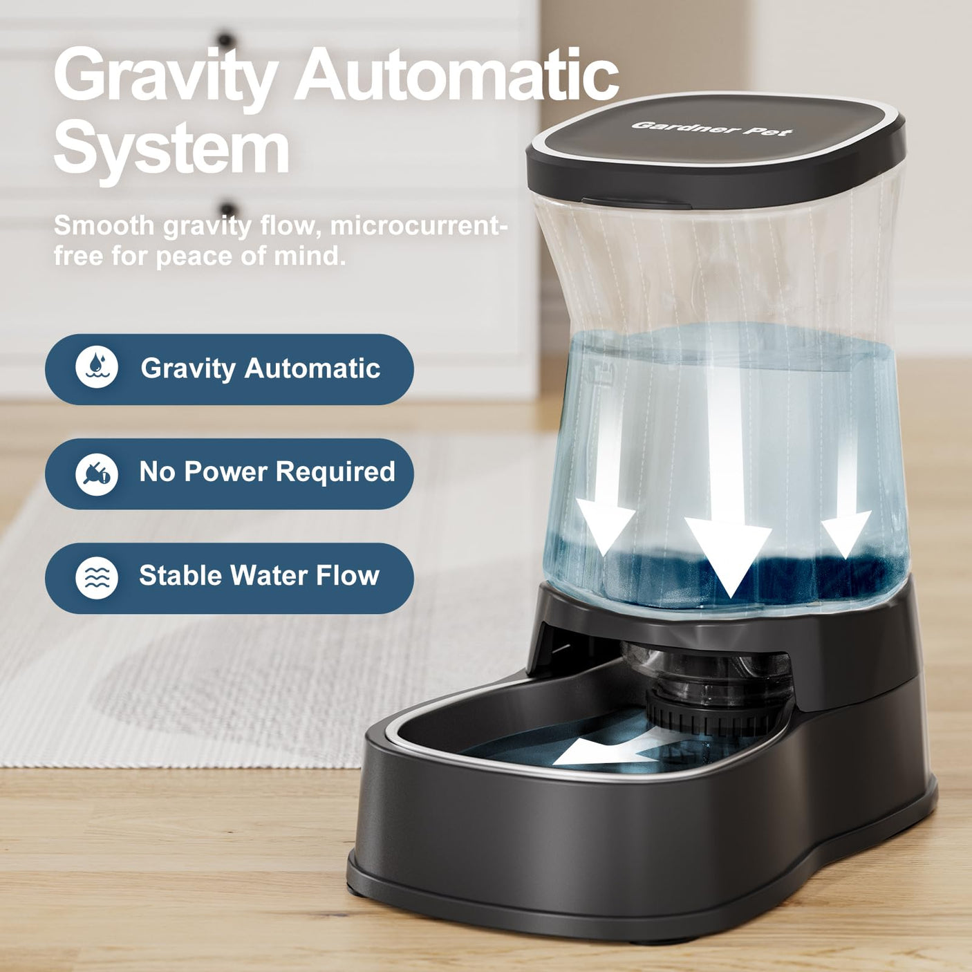 Gardner Pet Automatic Dog Water Dispenser Gravity Stainless Steel Water Waterer Feeder, 100% BPA-Free Large Capacity Water Feeding Bowls for Medium & Large-Sized Dogs Cats Other Pets -(1 Gallon)