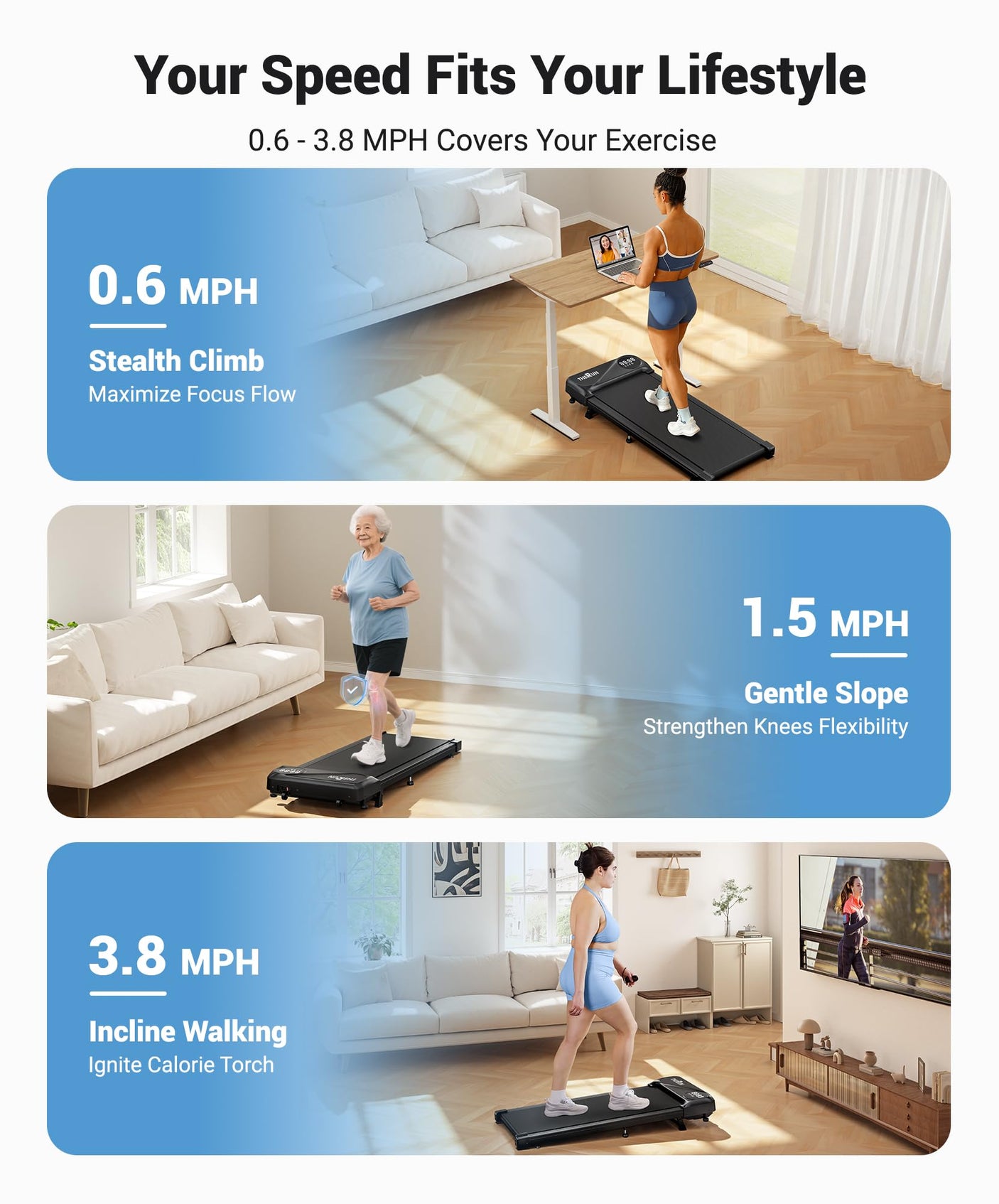 THERUN Walking Pad Treadmill Under Desk, Portable Mini Treadmill for Home/Office, Walking Pad Machine with 2.5HP and 265 lbs Weight Capacity Remote Control LED Display