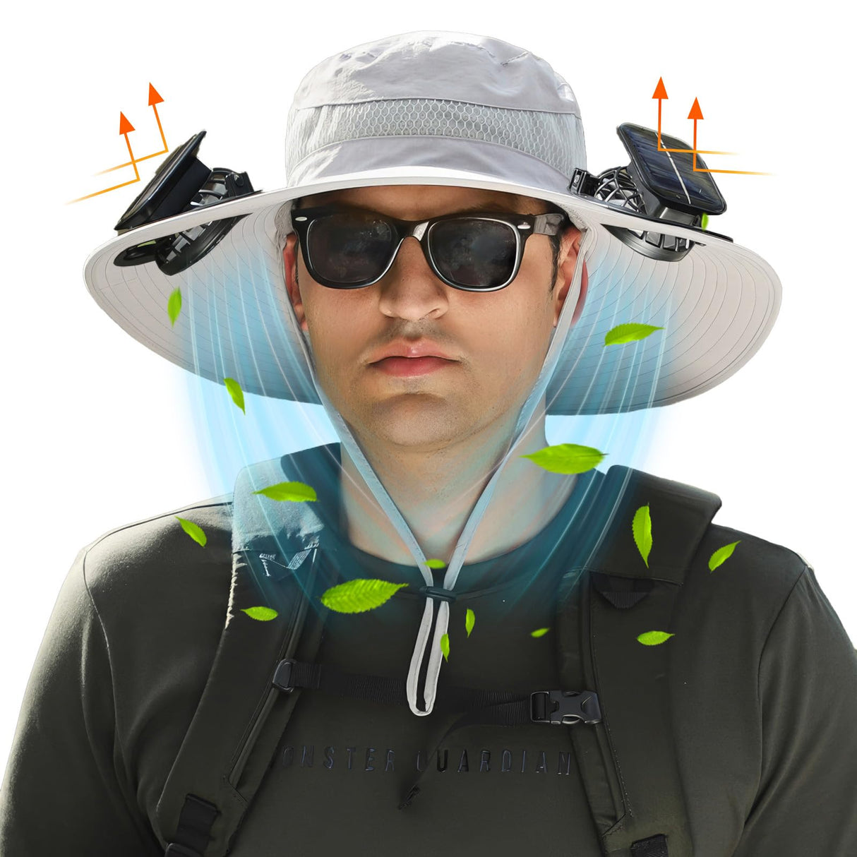 Wide Brim Solar Fan Outdoor Fishing Hat, Solar & USB Powered, Summer UV Protection Outdoor Fishing Hats UPF 50