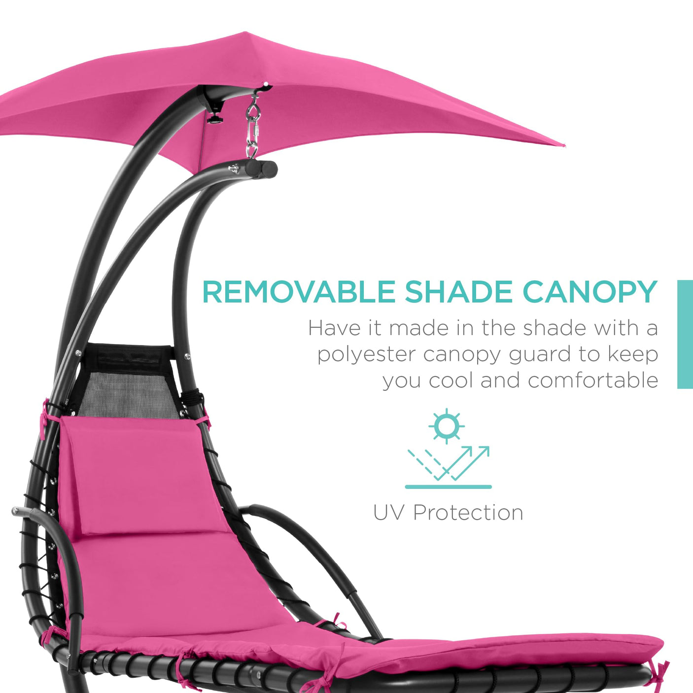 Best Choice Products Outdoor Hanging Curved Steel Chaise Lounge Chair Swing w/Built-in Pillow and Removable Canopy -Red