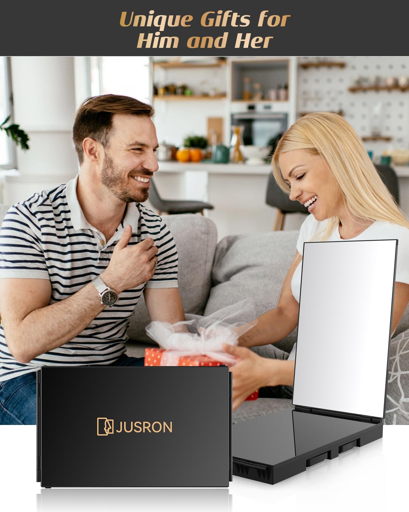 JUSRON 360 Viewing Angle Self Hair Cutting Mirror, Clear Anti-Fog HD Glass (Black Without LED Without Accessories)