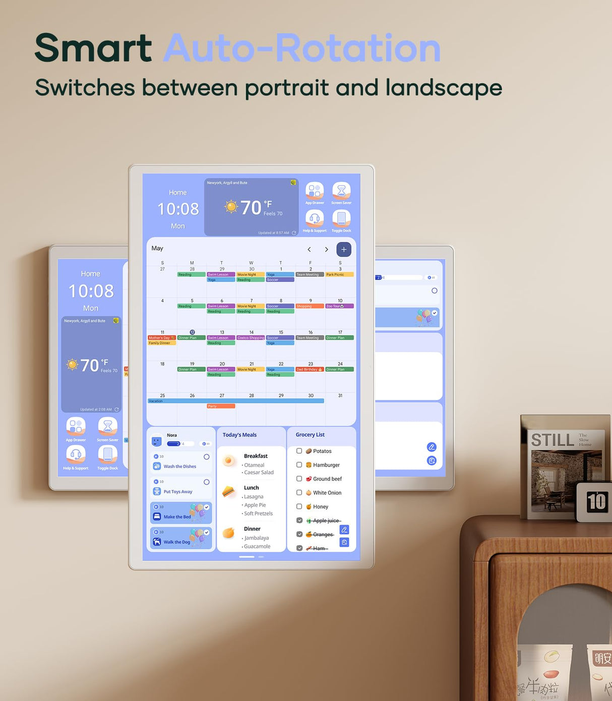 Cozyla 32 Inch Digital Calendar Wall Touch Screen Chore Chart To Do List Notepad Electronic Smart Calendar Digital for Family Meal Planner Support All App Via App Store Android Tablet Wall Mount Black