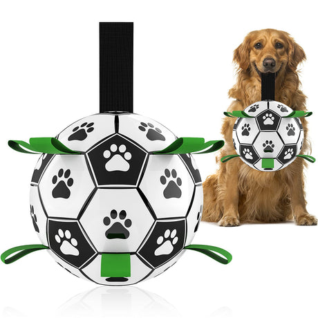 QDAN Premium Dog Toys Balls, Dog Soccer Ball with Straps, Dog Birthday Gifts, Herding Ball, Durable Balls for Small Medium Pet, Puppy Outdoor Toy, Pet Training Soccer Ball, World Cup Soccer (6 Inch)