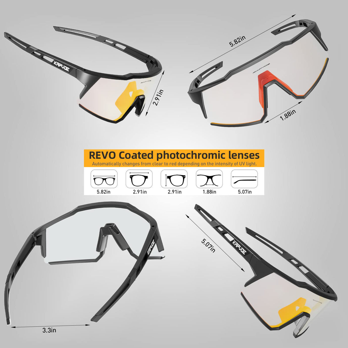 KAPVOE Photochromic Cycling Glasses MTB Clear Mountain Bike Transition Bicycle Sunglasses for Men Women - K9022
