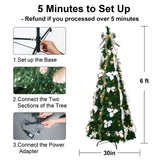 Pre-lit Christmas Tree - 6.5 Ft Fully Decorated Pull Up Christmas Tree with Remote, 200 LED Lights, Ornaments, Red&Gold Ribbon, Bows, Easy Assemble Collapsible Xmas Trees Holiday Party Decor