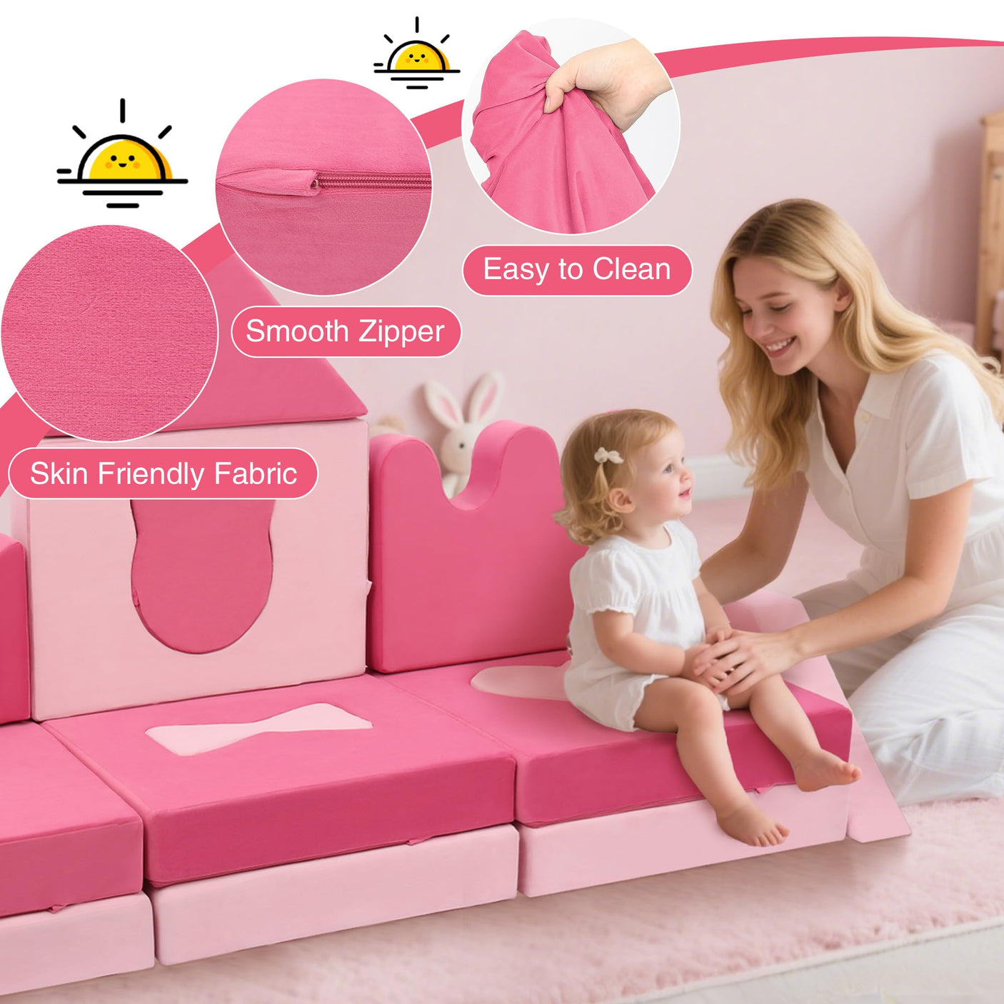 22Pcs Modular Kids Play Couch - Kids Couch for Playroom Bedroom Living Rooms Toddler Sofa for Inspiring Child Creativity，Children Convertible Foam Sofa