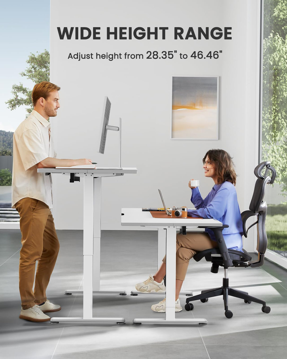 ErGear Height Adjustable Electric Standing Desk, 55 x 28 Inches Sit Stand up Desk, Large Memory Computer Home Office Desk with Two-Piece Desktop (Black)