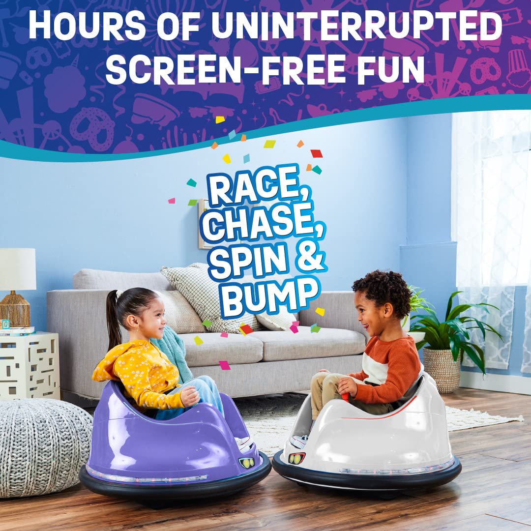 Flybar 6V Blue Glow Bumper Car for Kids – LED Ride-On Toy with 360° Spin, Rechargeable Battery, and Soft Rubber Bumpers – Safe Indoor Fun for Toddlers Ages 1.5+, Up to 66 lbs