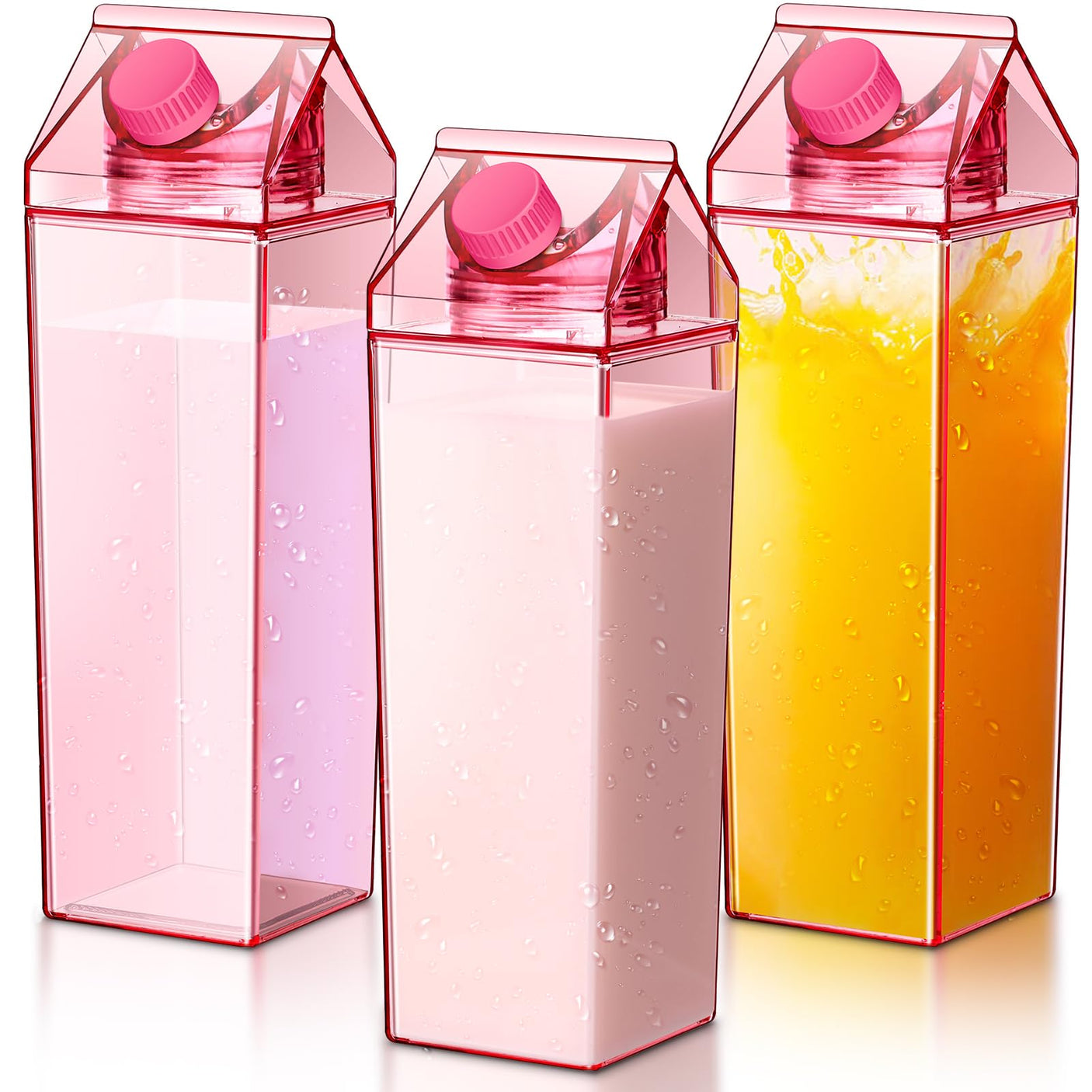 Remerry 3 Pcs Milk Carton Water Bottle Square Plastic Coffee Portable Reusable Milk Carton Cup Leakproof Juice Bottle