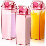 Remerry 3 Pcs Milk Carton Water Bottle Square Plastic Coffee Portable Reusable Milk Carton Cup Leakproof Juice Bottle