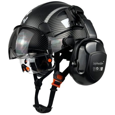 Industrial Safety Helmet with Visor Ear Muffs Hard Hat with Visor Vented Hardhats Construction Work Head Protection ANSI