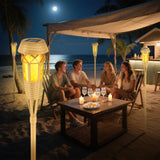 Flickering Flames Solar Powered Lights - Upgraded Solar Torches Waterproof Outdoor Decorative Lighting Auto On/Off, Handmade Bamboo Finish, 2-Pack