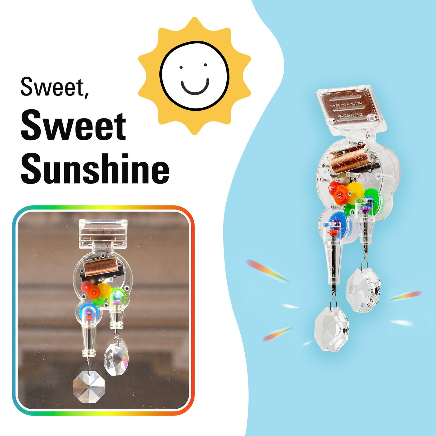 Kikkerland Solar Powered Rainbow Maker – Prism Suncatcher, Fun Home Window Decor – Unique Gift for Christmas & Birthdays – Single Crystal