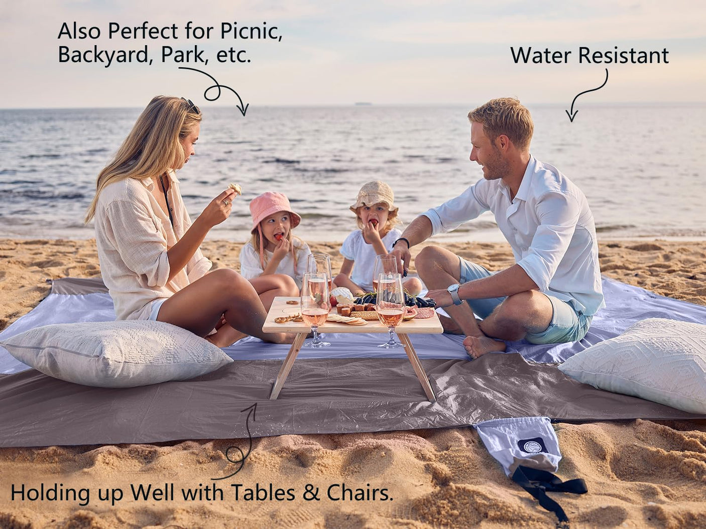WEKAPO Beach Blanket Sandproof Waterproof, Extra Large Beach Mat, Oversized & Compact Sand Free Mat Quick Drying, Lightweight & Durable with 6 Stakes & 4 Corner Pockets