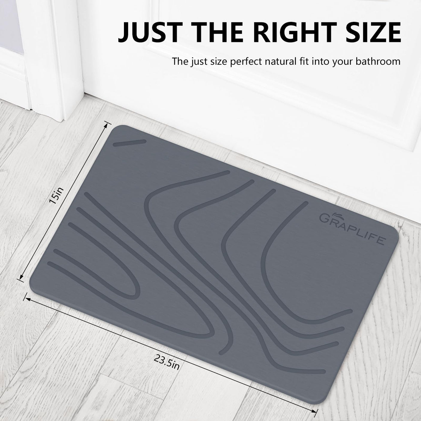 Stone Bath Mat, Diatomaceous Earth Shower Mat, Non-Slip Super Absorbent Quick Drying Bathroom Floor Mat, Natural, Easy to Clean (23.6 x 15.35 Darkgrey)