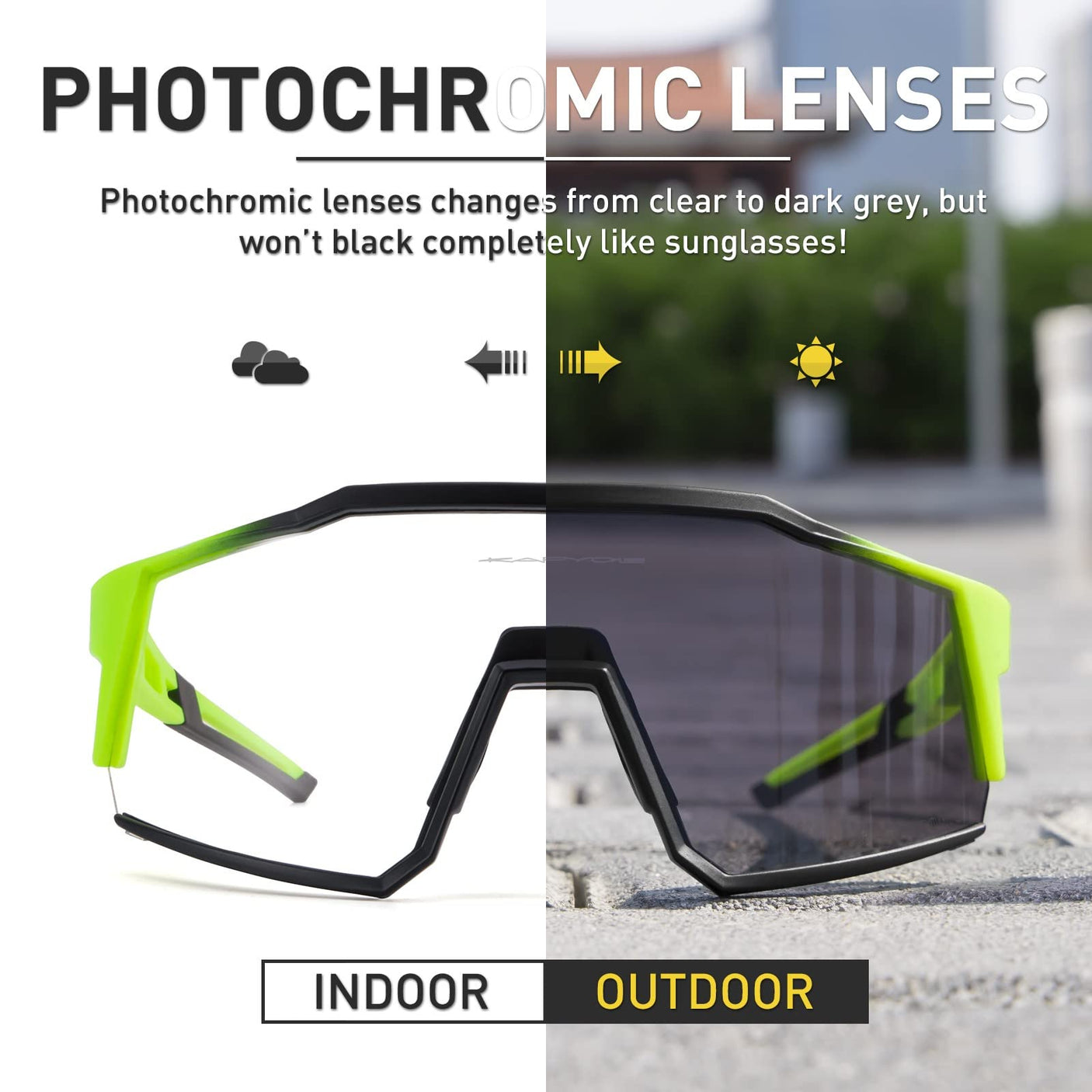 KAPVOE Photochromic Cycling Glasses MTB Clear Mountain Bike Transition Bicycle Sunglasses for Men Women - K9022