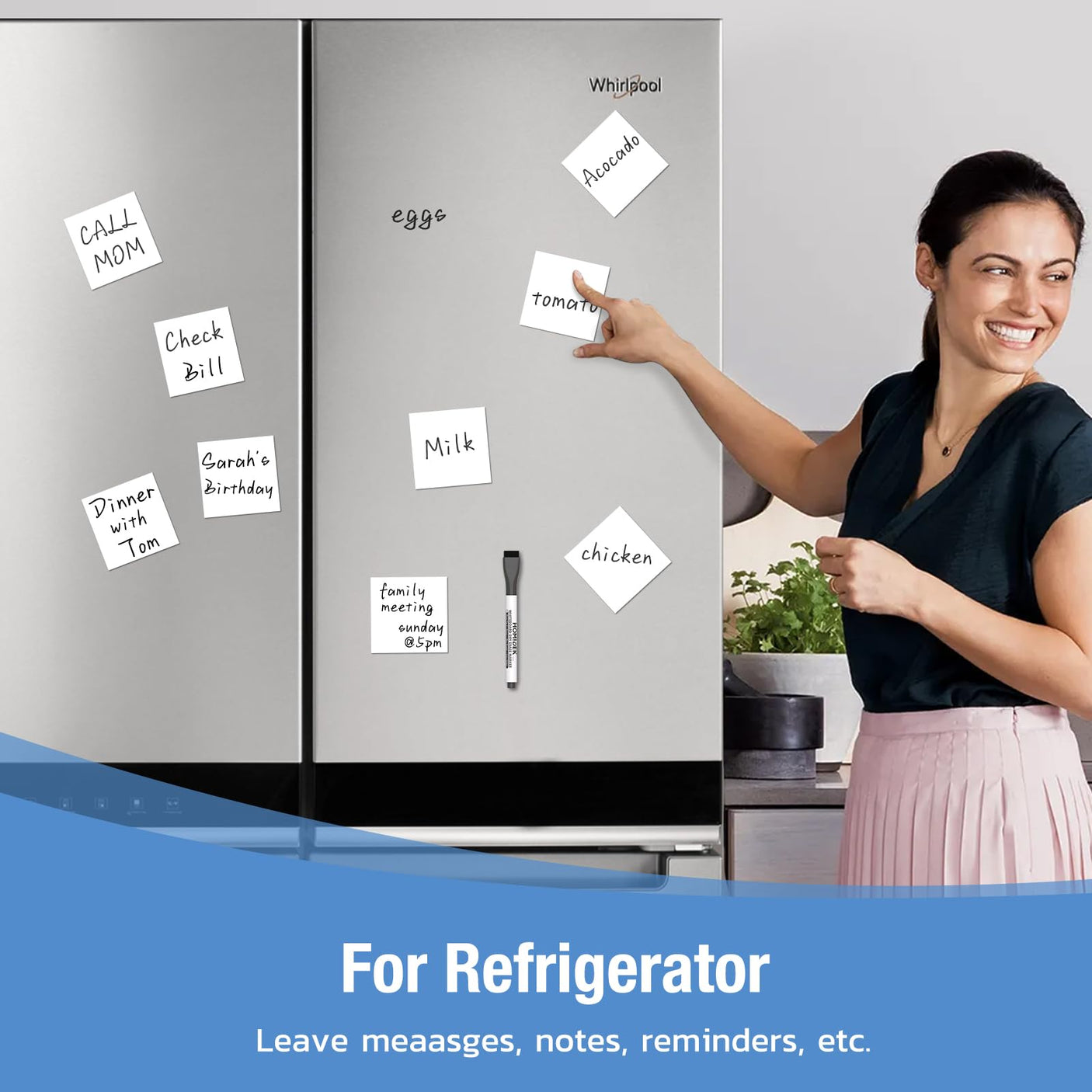 HOMiDEK Reusable Magnetic Sticky Notes, (30 Pack, 3x3 in) Dry Erase Magnets Magnetic Labels with Marker, Easy to Post Notes for Whiteboard, Fridge, Locker, Cabinet, Door - Office & Classroom Supplies