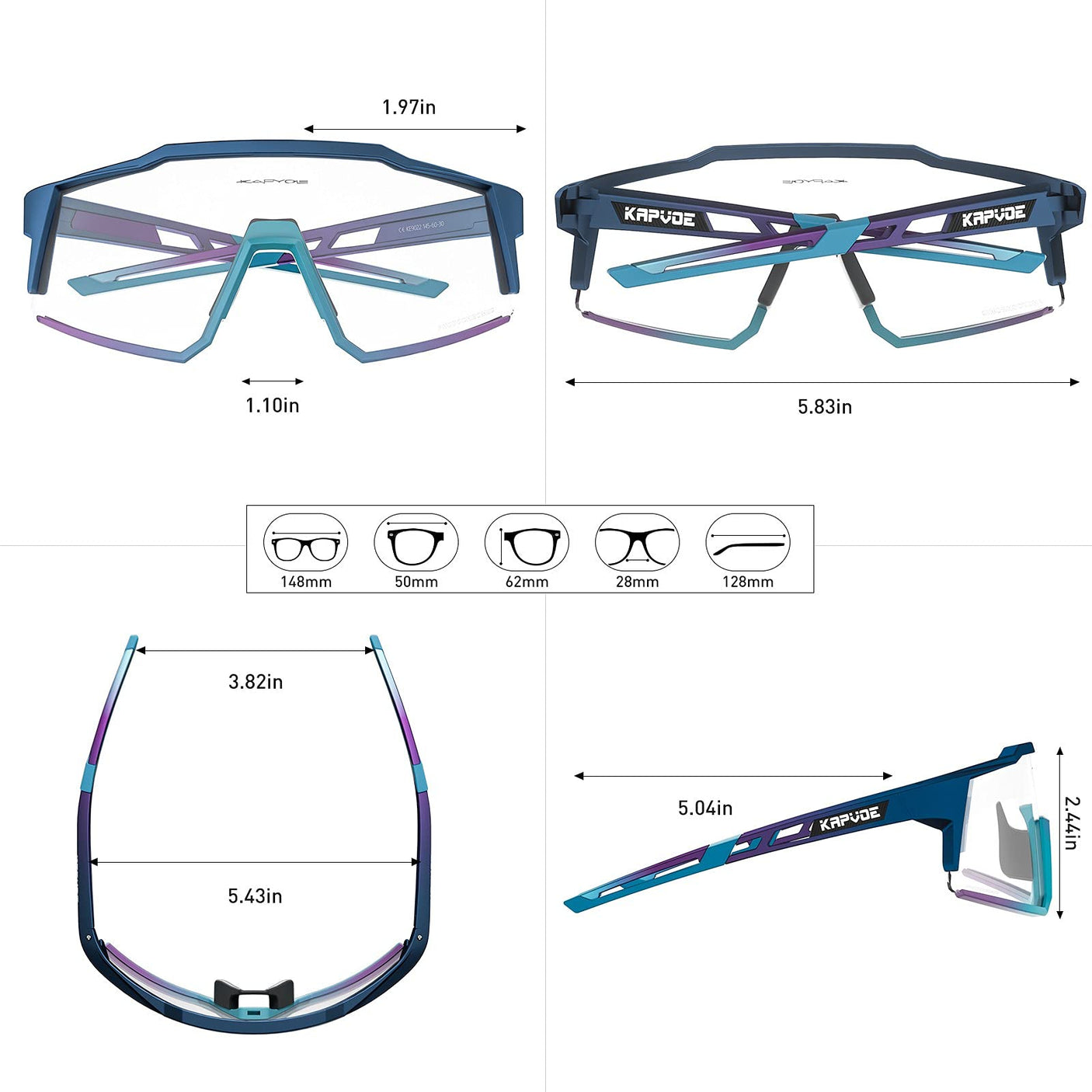 KAPVOE Photochromic Cycling Glasses MTB Clear Mountain Bike Transition Bicycle Sunglasses for Men Women - K9022