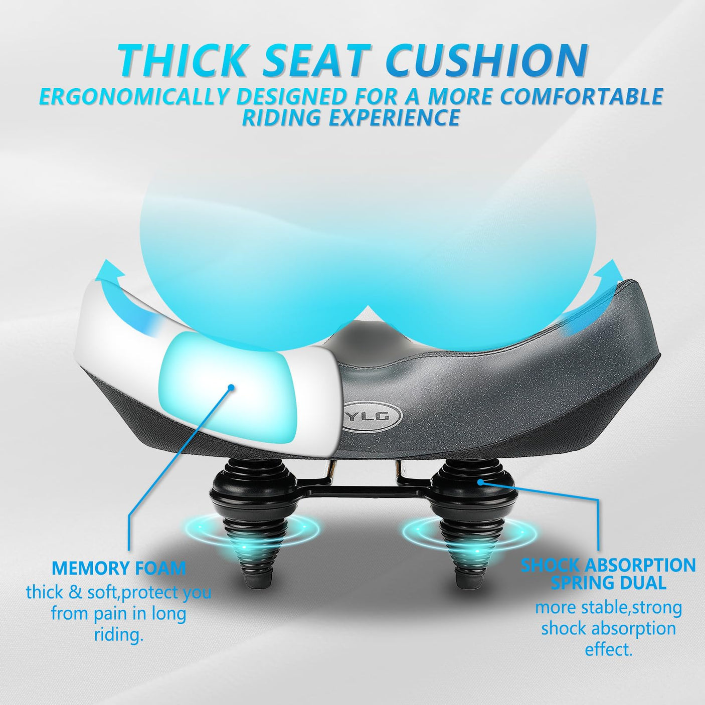 YLG Oversized Comfort Bike Seat Comfortable Replacement Bike Saddle Memory Foam Soft Bike Saddle Waterproof Universal Fit Bicycle Seat for Women Men