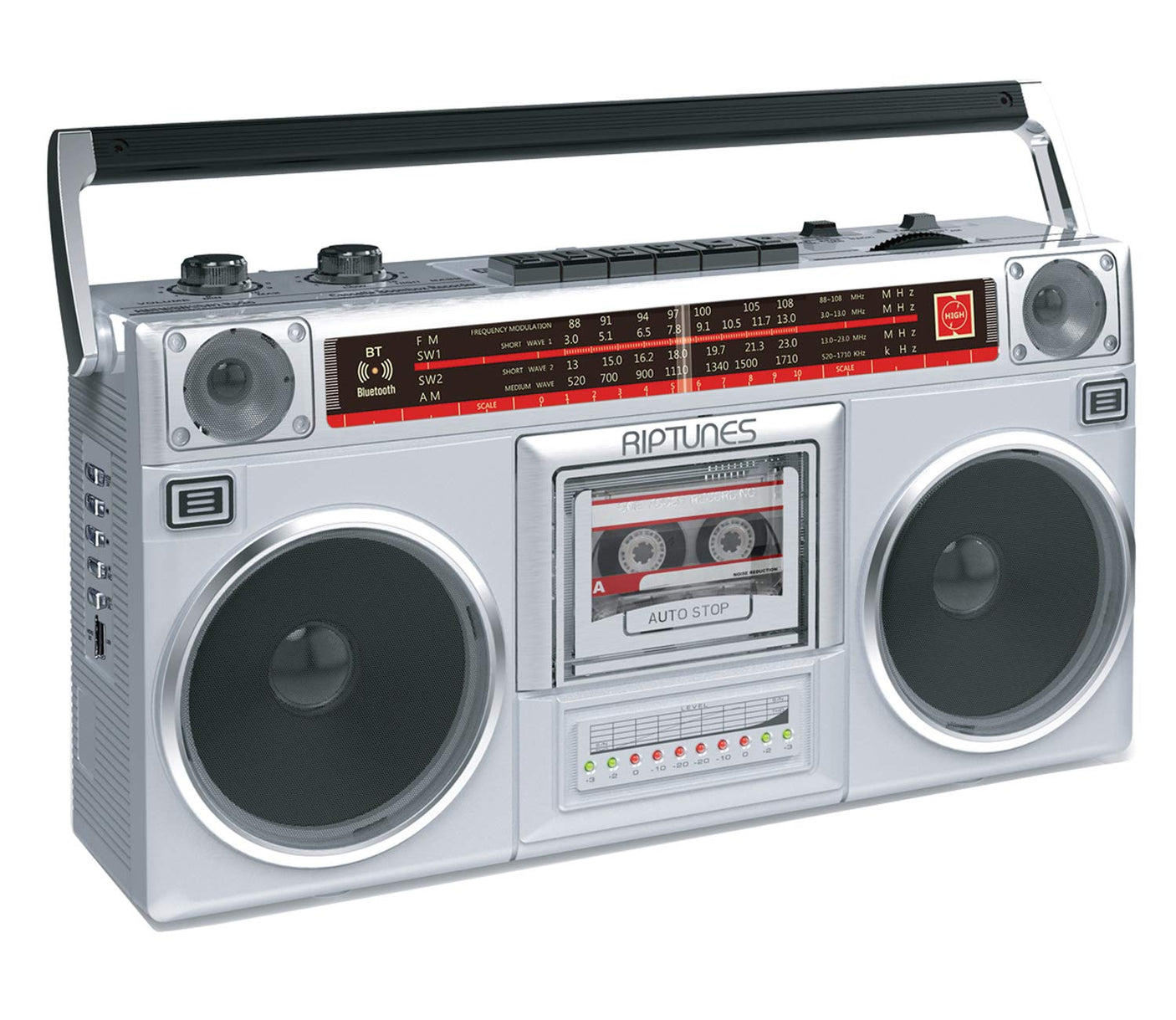 Riptunes Boombox Radio Cassette Player Recorder, AM/FM -SW1/SW2 Radio, Wireless Streaming, USB/Micro SD Slots, Aux in, Headphone Jack, Convert Cassettes to USB/SD, Classic 80s Style Retro, Black