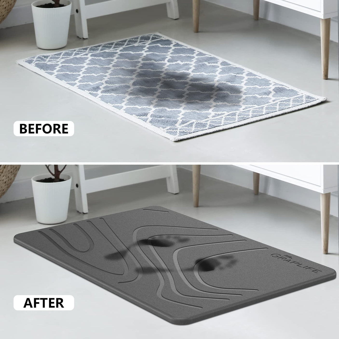 Stone Bath Mat, Diatomaceous Earth Shower Mat, Non-Slip Super Absorbent Quick Drying Bathroom Floor Mat, Natural, Easy to Clean (23.6 x 15.35 Darkgrey)