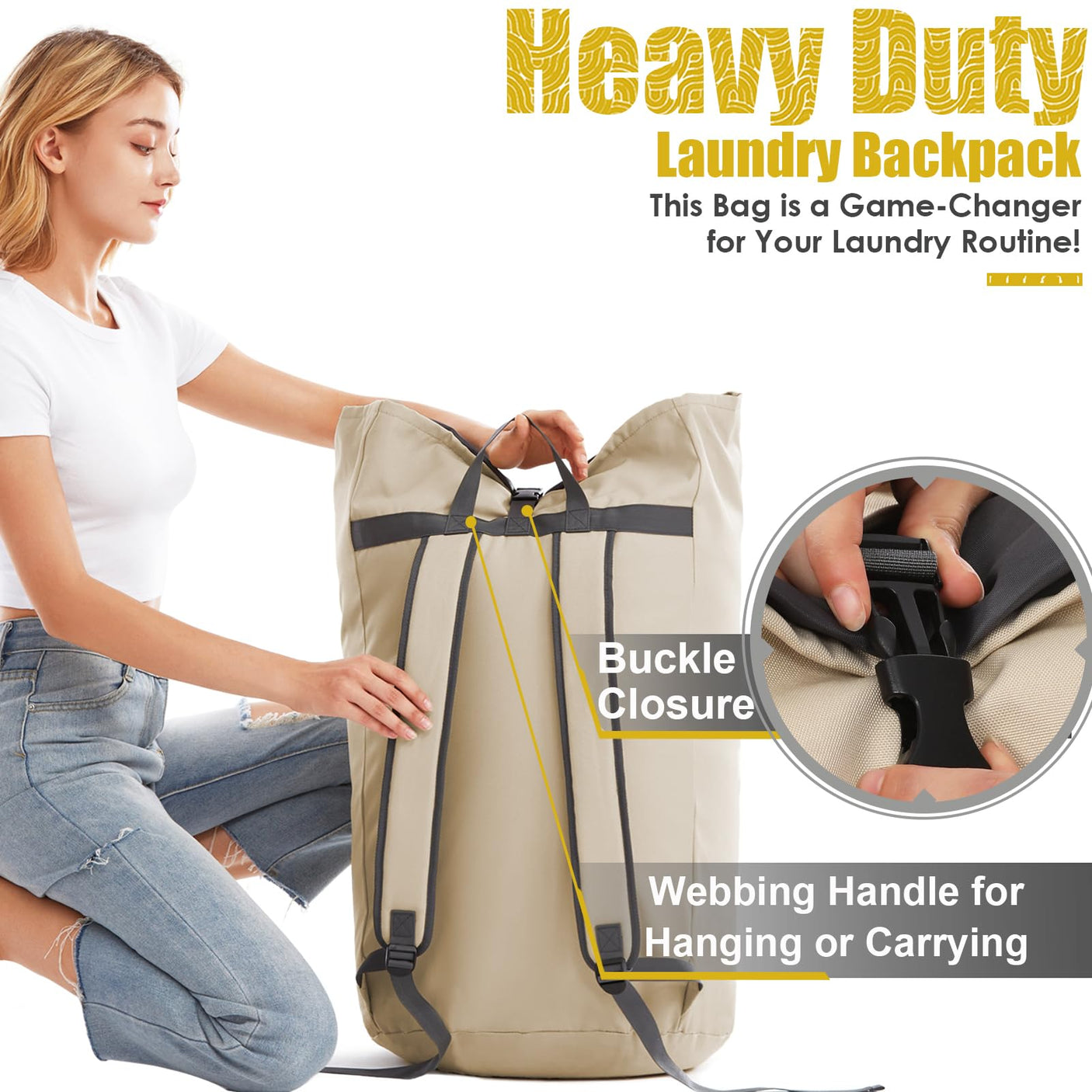 Laundry Bag Backpack Extra Large, 115L Laundry Backpack with Padded Shoulder Strap, Sturdy Travel Laundry Bags, Hanging Laundry Bag for College Dorm, Apartment, Clothes Hamper Bag for Laundromat