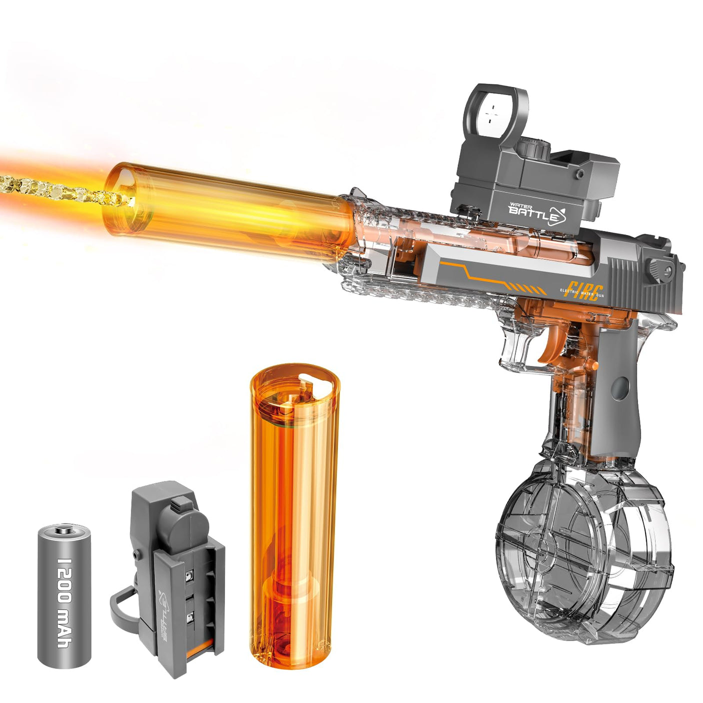 Powerful Electric Water Gun, Glowing Silencer, Automatic Squirt Gun up to 32Ft Long Range, 300 Water Shots, Classic Strong Squirt Gun, Summer Outdoor Swimming Pool Water Toy for Adult/Kids Gray