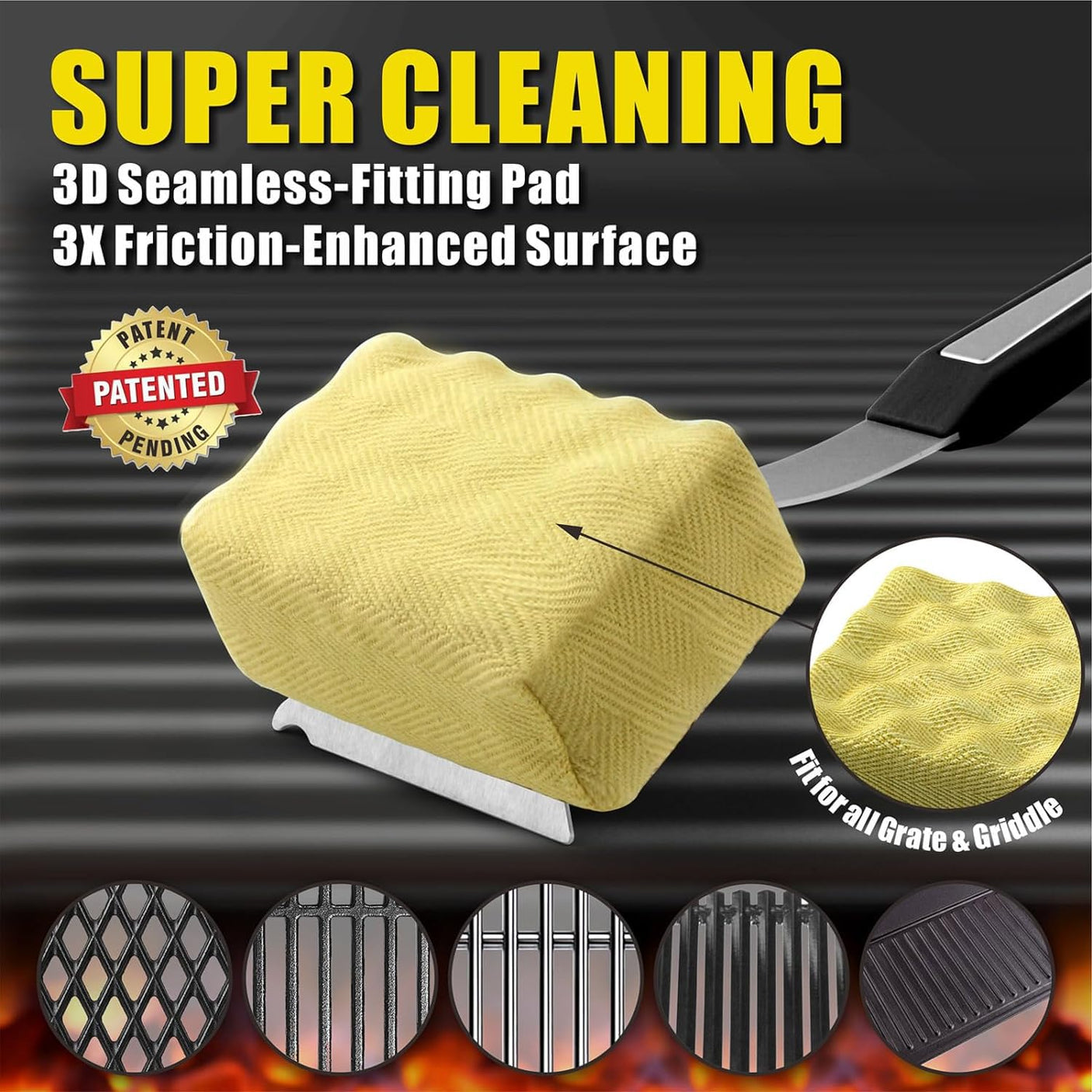 GRILLART Grill Brush Bristle Free. SteamWizards BBQ Replaceable Cleaning Head, Unique Seamless-Fit Scraper Tool for Cast Iron/Stainless-Steel Grates, Safe Barbecue Grill Cleaner-Red