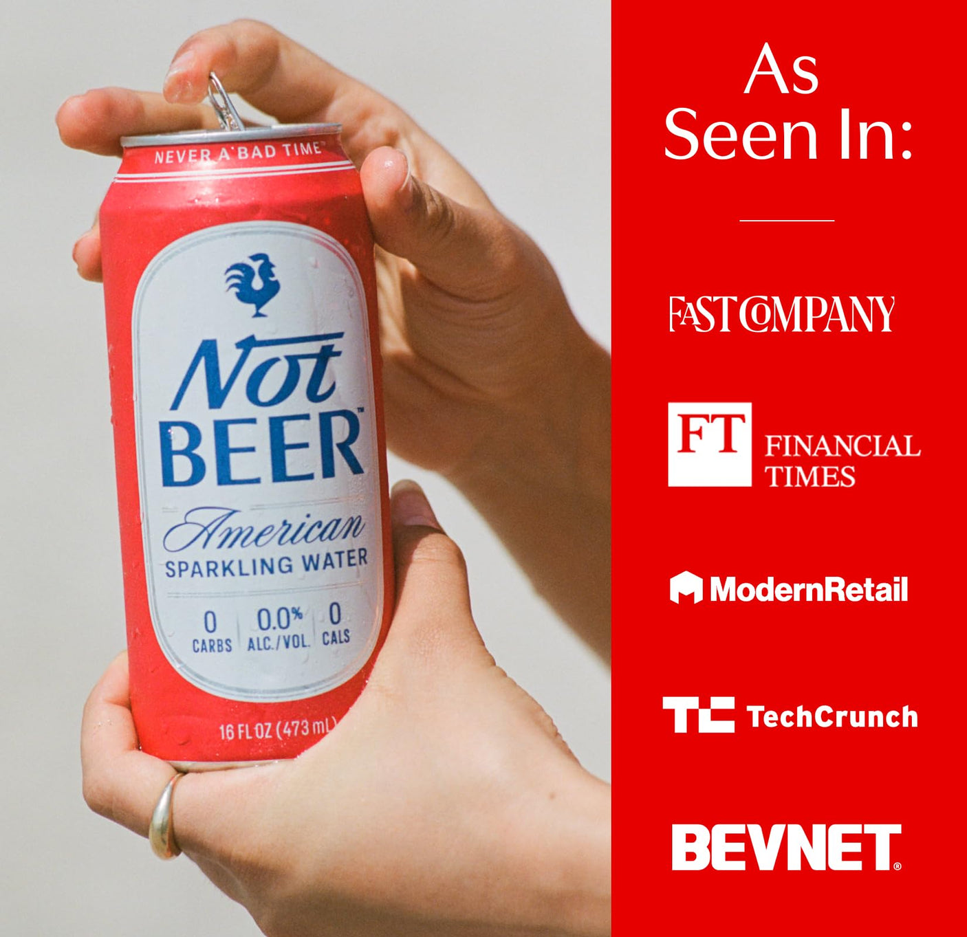 Not Beer American Sparkling Water, Original, 99.9% Pure, Mineral & Electrolyte Blend, Unflavored Carbonated Water, Made in America, Plain Sparkling Water, 16 Oz Tallboy Cans, 8 Pack