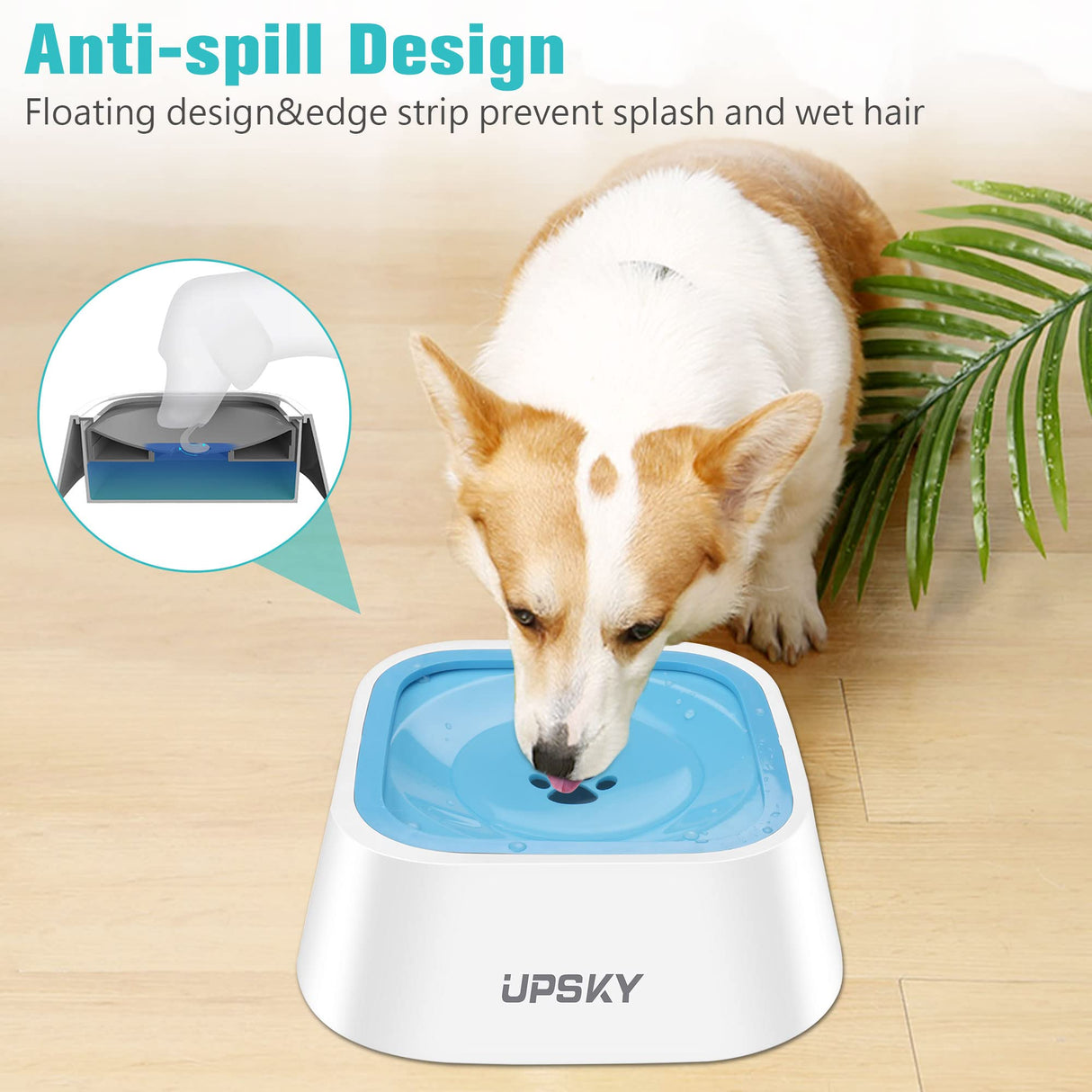 UPSKY Dog Bowl Dog Water Bowl No Spill Pet Water Bowl No Drip Slow Water Feeder Dog Bowl No-Slip Pet Water Dispenser 35oz Slow Drinking Bowl for Dogs and Cats