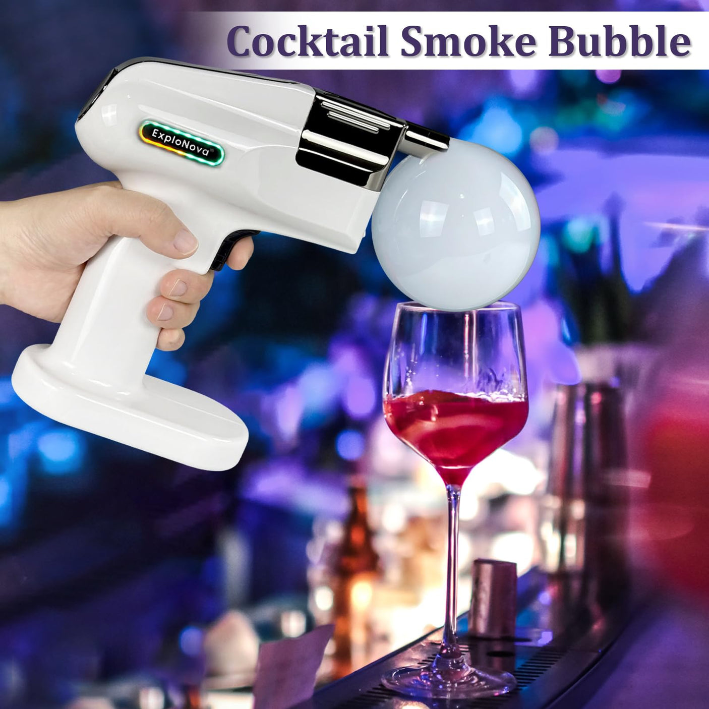 Cocktail Bubble Smoke Gun with 5 Flavour Aroma Pods and Edible Bubbles, Electric Bubble Smoke Machine, Food Drink Decor Perfect for Bar, Party and Home, Gift for Engagement & Birthday