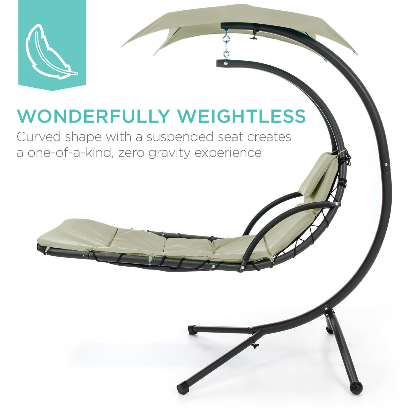 Best Choice Products Outdoor Hanging Curved Steel Chaise Lounge Chair Swing w/Built-in Pillow and Removable Canopy -Red