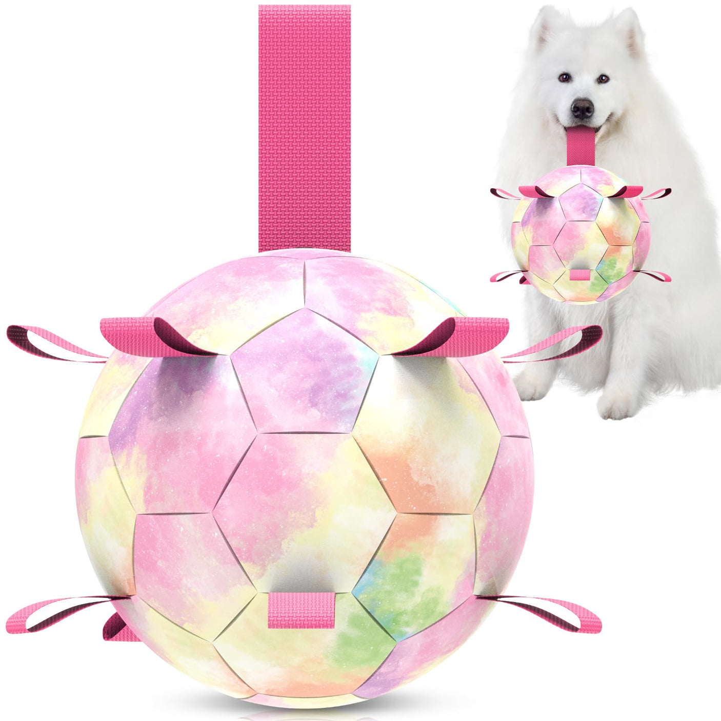 QDAN Premium Dog Toys Balls, Dog Soccer Ball with Straps, Dog Birthday Gifts, Herding Ball, Durable Balls for Small Medium Pet, Puppy Outdoor Toy, Pet Training Soccer Ball, World Cup Soccer (6 Inch)