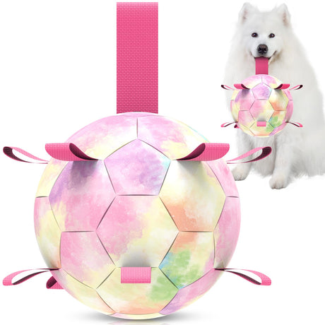QDAN Premium Dog Toys Balls, Dog Soccer Ball with Straps, Dog Birthday Gifts, Herding Ball, Durable Balls for Small Medium Pet, Puppy Outdoor Toy, Pet Training Soccer Ball, World Cup Soccer (6 Inch)