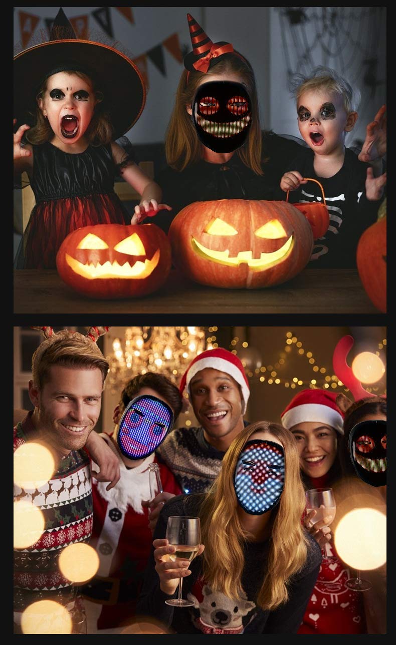 Depointer Life Led Mask with Rechargeable Bluetooth-compatible App Controlled, Customizable led mask, Lighted Face Transforming Mask, unisex-Adult