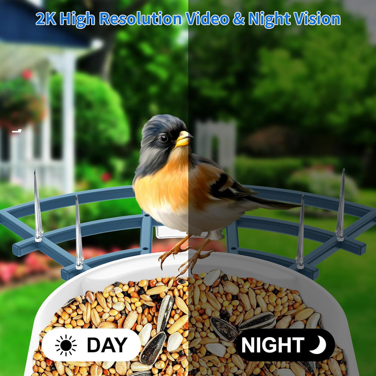 Bird Feeder with Camera,AI Identify Birds Species,Smart Birds Camera with Solar Powered,Auto Record 2K Birds Video in Backyard,Instant Notifications,Ideal Gifts for Family and Bird Lovers,Navy Blue