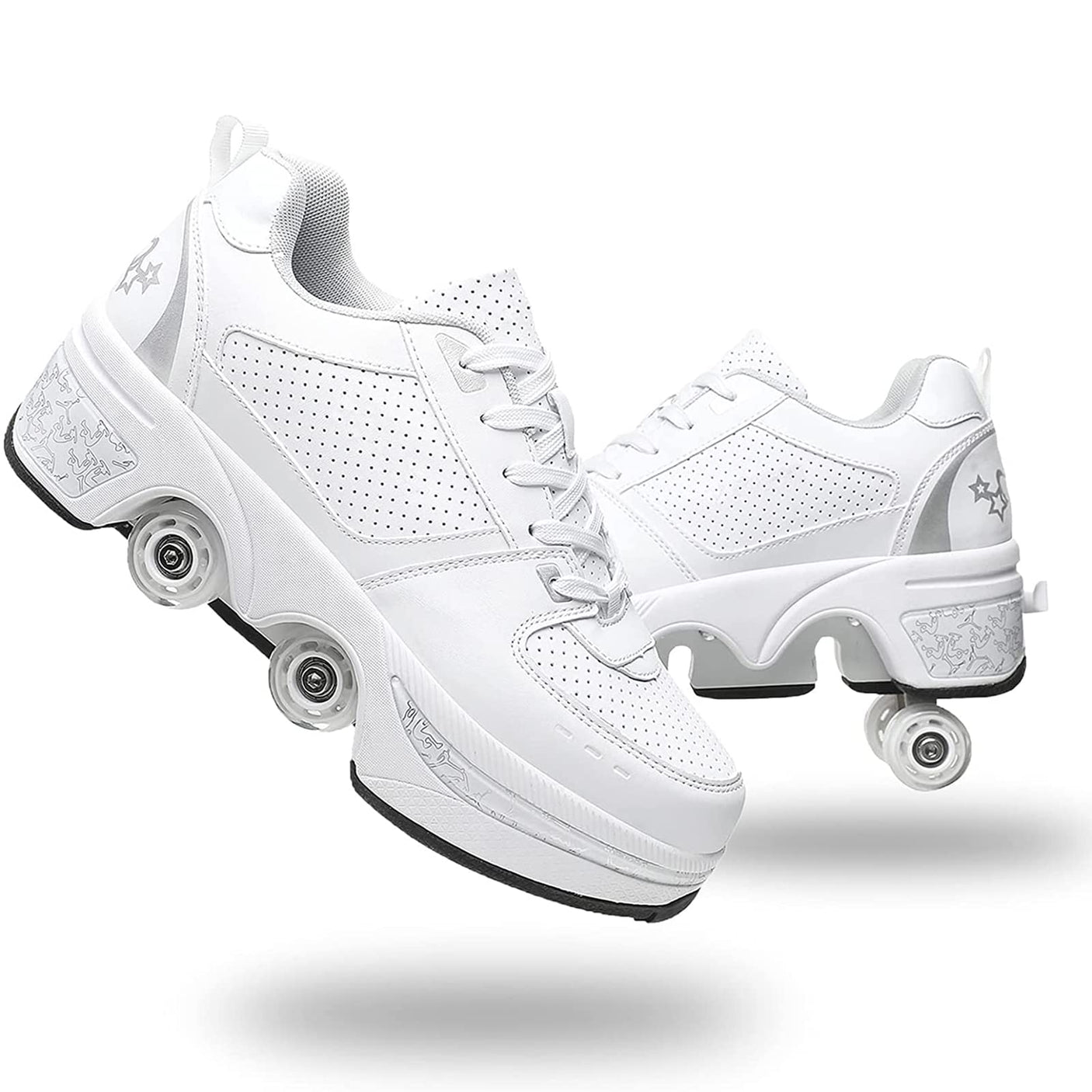 Double-Row Deform Wheel Automatic Walking Shoes Invisible Deformation Roller Skate 2 in 1 Removable Pulley Skates Skating Parkour