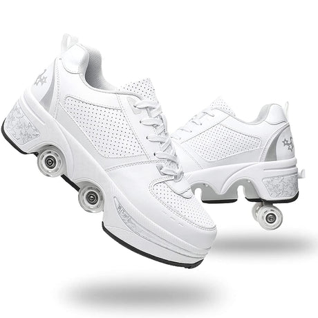Double-Row Deform Wheel Automatic Walking Shoes Invisible Deformation Roller Skate 2 in 1 Removable Pulley Skates Skating Parkour
