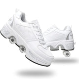 Double-Row Deform Wheel Automatic Walking Shoes Invisible Deformation Roller Skate 2 in 1 Removable Pulley Skates Skating Parkour