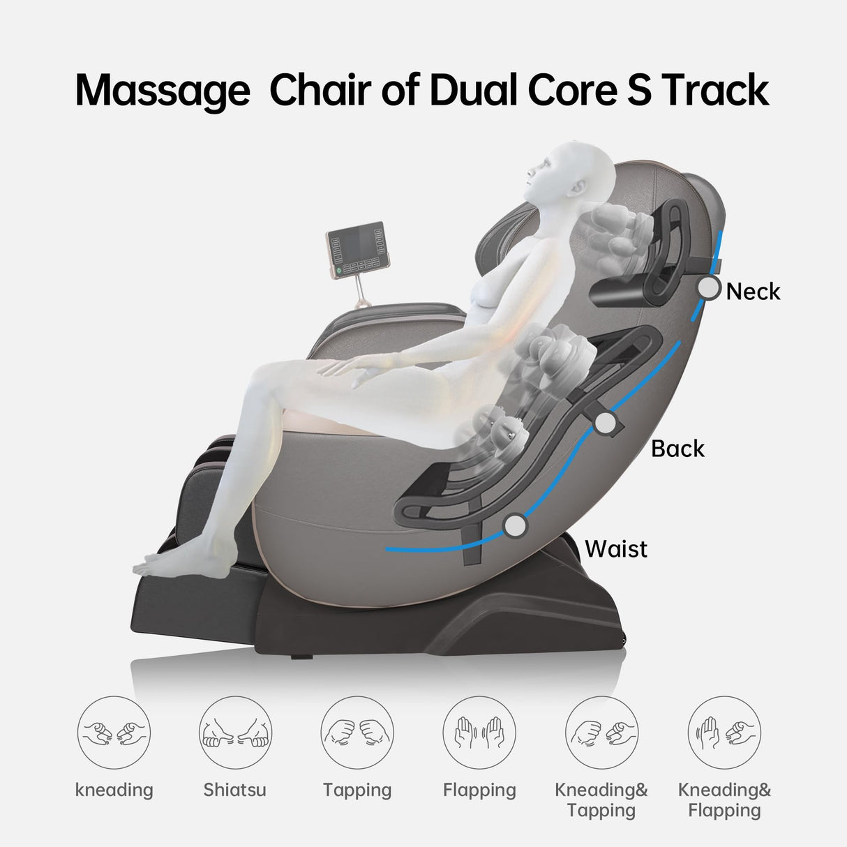 Real Relax 2024 Dual Core S Track Full Body Zero Gravity Massage Chair Recliner with App Control, Black