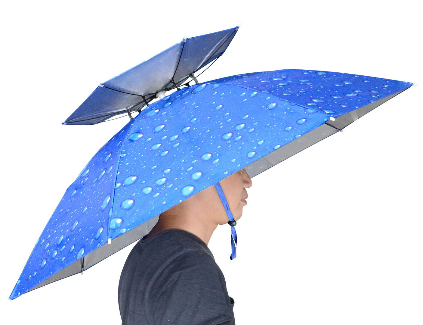 NEW-Vi Fishing Umbrella Hat Folding Adjustable Sun Rain Cap, 37.4”Oversize Hands Free Umbrellas, 7-Ribs Anti-UV Waterproof Headwear for Fishing Gardening Golf Sunshade Outdoor